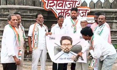 पंढरपूर येथे ओबीसी काँग्रेस च्या कार्यकर्त्यांनी केंद्रीय मंत्री अनुराग ठाकूर यांच्या प्रतिमेला जोडे मारून आंदोलन..