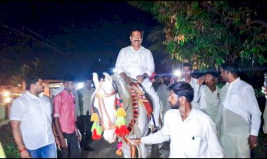 माढा तालुक्यातील वडोली गावामध्ये अभिजीत पाटलांची घोड्यावरून मिरवणूक  अभिजीत पाटलांना विधानसभेत पाठवण्याचा ग्रामस्थांचा निर्धार