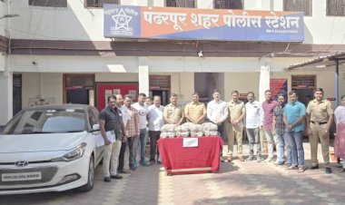 पंढरपुर शहर गुन्हे प्रकटीकरण शाखेची गांजा वाहतुकीवर पुन्हा धडाकेबाज कारवाई,  ◼️३२ किलो गांजा व एक कार सह १४,४२,६८० रू किंमतीचा मुददेमाल जप्त,  ◼️पंढरपूर - मंगळवेढा हायवे रोडवरील गोपाळपूर येथील प्रकार